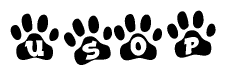 The image shows a row of animal paw prints, each containing a letter. The letters spell out the word Usop within the paw prints.