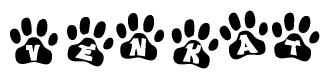 The image shows a series of animal paw prints arranged horizontally. Within each paw print, there's a letter; together they spell Venkat