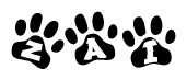 The image shows a series of animal paw prints arranged horizontally. Within each paw print, there's a letter; together they spell Zai