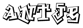 The clipart image depicts the word Antje in a style reminiscent of graffiti. The letters are drawn in a bold, block-like script with sharp angles and a three-dimensional appearance.