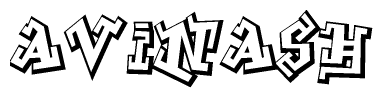 The clipart image depicts the word Avinash in a style reminiscent of graffiti. The letters are drawn in a bold, block-like script with sharp angles and a three-dimensional appearance.