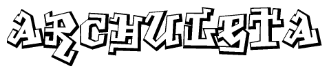 The clipart image depicts the word Archuleta in a style reminiscent of graffiti. The letters are drawn in a bold, block-like script with sharp angles and a three-dimensional appearance.