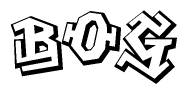 The clipart image depicts the word Bog in a style reminiscent of graffiti. The letters are drawn in a bold, block-like script with sharp angles and a three-dimensional appearance.