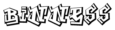 The image is a stylized representation of the letters Binness designed to mimic the look of graffiti text. The letters are bold and have a three-dimensional appearance, with emphasis on angles and shadowing effects.
