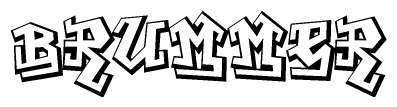 The image is a stylized representation of the letters Brummer designed to mimic the look of graffiti text. The letters are bold and have a three-dimensional appearance, with emphasis on angles and shadowing effects.