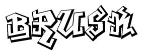 The clipart image depicts the word Brusk in a style reminiscent of graffiti. The letters are drawn in a bold, block-like script with sharp angles and a three-dimensional appearance.