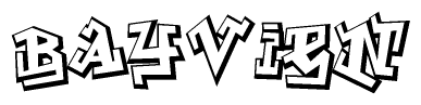 The clipart image depicts the word Bayvien in a style reminiscent of graffiti. The letters are drawn in a bold, block-like script with sharp angles and a three-dimensional appearance.