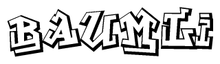The image is a stylized representation of the letters Baumli designed to mimic the look of graffiti text. The letters are bold and have a three-dimensional appearance, with emphasis on angles and shadowing effects.