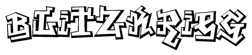 The image is a stylized representation of the letters Blitzkrieg designed to mimic the look of graffiti text. The letters are bold and have a three-dimensional appearance, with emphasis on angles and shadowing effects.