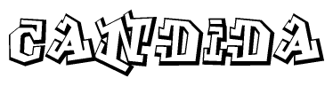 The clipart image depicts the word Candida in a style reminiscent of graffiti. The letters are drawn in a bold, block-like script with sharp angles and a three-dimensional appearance.