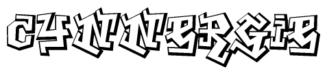 The image is a stylized representation of the letters Cynnergie designed to mimic the look of graffiti text. The letters are bold and have a three-dimensional appearance, with emphasis on angles and shadowing effects.