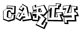 The image is a stylized representation of the letters Carly designed to mimic the look of graffiti text. The letters are bold and have a three-dimensional appearance, with emphasis on angles and shadowing effects.