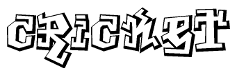 The clipart image depicts the word Cricket in a style reminiscent of graffiti. The letters are drawn in a bold, block-like script with sharp angles and a three-dimensional appearance.