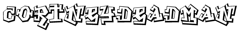 The image is a stylized representation of the letters Cortneydeadman designed to mimic the look of graffiti text. The letters are bold and have a three-dimensional appearance, with emphasis on angles and shadowing effects.