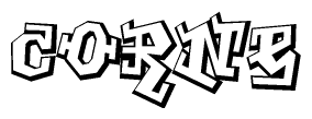 The clipart image depicts the word Corne in a style reminiscent of graffiti. The letters are drawn in a bold, block-like script with sharp angles and a three-dimensional appearance.