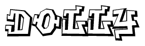 The clipart image depicts the word Dolly in a style reminiscent of graffiti. The letters are drawn in a bold, block-like script with sharp angles and a three-dimensional appearance.