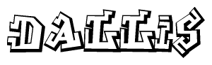 The clipart image depicts the word Dallis in a style reminiscent of graffiti. The letters are drawn in a bold, block-like script with sharp angles and a three-dimensional appearance.