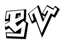 The image is a stylized representation of the letters Ev designed to mimic the look of graffiti text. The letters are bold and have a three-dimensional appearance, with emphasis on angles and shadowing effects.