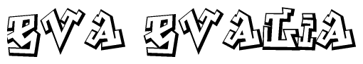 The clipart image depicts the word Eva evalia in a style reminiscent of graffiti. The letters are drawn in a bold, block-like script with sharp angles and a three-dimensional appearance.