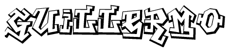 The clipart image depicts the word Guillermo in a style reminiscent of graffiti. The letters are drawn in a bold, block-like script with sharp angles and a three-dimensional appearance.