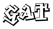 The clipart image depicts the word Gat in a style reminiscent of graffiti. The letters are drawn in a bold, block-like script with sharp angles and a three-dimensional appearance.