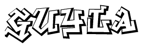 The clipart image depicts the word Guyla in a style reminiscent of graffiti. The letters are drawn in a bold, block-like script with sharp angles and a three-dimensional appearance.
