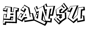 The image is a stylized representation of the letters Hansu designed to mimic the look of graffiti text. The letters are bold and have a three-dimensional appearance, with emphasis on angles and shadowing effects.