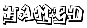 The image is a stylized representation of the letters Hamed designed to mimic the look of graffiti text. The letters are bold and have a three-dimensional appearance, with emphasis on angles and shadowing effects.