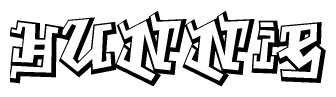 The image is a stylized representation of the letters Hunnie designed to mimic the look of graffiti text. The letters are bold and have a three-dimensional appearance, with emphasis on angles and shadowing effects.