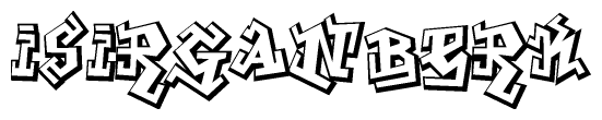The clipart image depicts the word Isirganberk in a style reminiscent of graffiti. The letters are drawn in a bold, block-like script with sharp angles and a three-dimensional appearance.