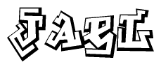 The image is a stylized representation of the letters Jael designed to mimic the look of graffiti text. The letters are bold and have a three-dimensional appearance, with emphasis on angles and shadowing effects.