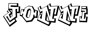 The image is a stylized representation of the letters Jonni designed to mimic the look of graffiti text. The letters are bold and have a three-dimensional appearance, with emphasis on angles and shadowing effects.