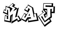 The clipart image depicts the word Kaj in a style reminiscent of graffiti. The letters are drawn in a bold, block-like script with sharp angles and a three-dimensional appearance.