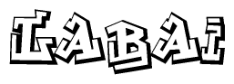 The clipart image depicts the word Labai in a style reminiscent of graffiti. The letters are drawn in a bold, block-like script with sharp angles and a three-dimensional appearance.