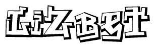 The clipart image depicts the word Lizbet in a style reminiscent of graffiti. The letters are drawn in a bold, block-like script with sharp angles and a three-dimensional appearance.