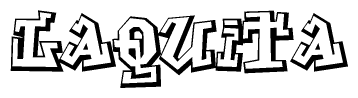 The image is a stylized representation of the letters Laquita designed to mimic the look of graffiti text. The letters are bold and have a three-dimensional appearance, with emphasis on angles and shadowing effects.