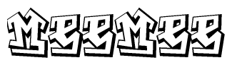 The clipart image depicts the word Meemee in a style reminiscent of graffiti. The letters are drawn in a bold, block-like script with sharp angles and a three-dimensional appearance.