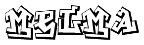 The image is a stylized representation of the letters Melma designed to mimic the look of graffiti text. The letters are bold and have a three-dimensional appearance, with emphasis on angles and shadowing effects.