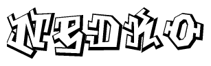 The image is a stylized representation of the letters Nedko designed to mimic the look of graffiti text. The letters are bold and have a three-dimensional appearance, with emphasis on angles and shadowing effects.