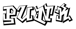 The clipart image depicts the word Punk in a style reminiscent of graffiti. The letters are drawn in a bold, block-like script with sharp angles and a three-dimensional appearance.
