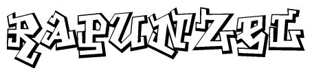The clipart image depicts the word Rapunzel in a style reminiscent of graffiti. The letters are drawn in a bold, block-like script with sharp angles and a three-dimensional appearance.