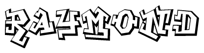 The image is a stylized representation of the letters Raymond designed to mimic the look of graffiti text. The letters are bold and have a three-dimensional appearance, with emphasis on angles and shadowing effects.