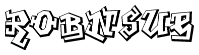 The clipart image depicts the word Robnsue in a style reminiscent of graffiti. The letters are drawn in a bold, block-like script with sharp angles and a three-dimensional appearance.
