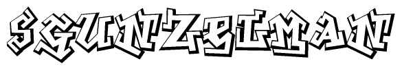The clipart image depicts the word Sgunzelman in a style reminiscent of graffiti. The letters are drawn in a bold, block-like script with sharp angles and a three-dimensional appearance.