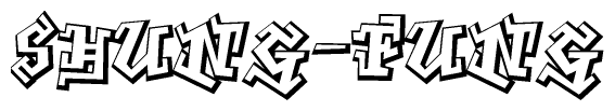 The clipart image depicts the word Shung-fung in a style reminiscent of graffiti. The letters are drawn in a bold, block-like script with sharp angles and a three-dimensional appearance.