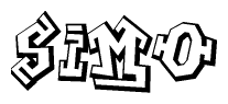 The image is a stylized representation of the letters Simo designed to mimic the look of graffiti text. The letters are bold and have a three-dimensional appearance, with emphasis on angles and shadowing effects.