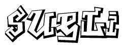 The clipart image depicts the word Sueli in a style reminiscent of graffiti. The letters are drawn in a bold, block-like script with sharp angles and a three-dimensional appearance.