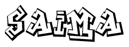 The image is a stylized representation of the letters Saima designed to mimic the look of graffiti text. The letters are bold and have a three-dimensional appearance, with emphasis on angles and shadowing effects.