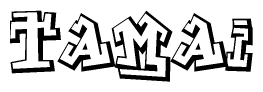 The clipart image depicts the word Tamai in a style reminiscent of graffiti. The letters are drawn in a bold, block-like script with sharp angles and a three-dimensional appearance.