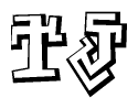 The clipart image depicts the word Tj in a style reminiscent of graffiti. The letters are drawn in a bold, block-like script with sharp angles and a three-dimensional appearance.